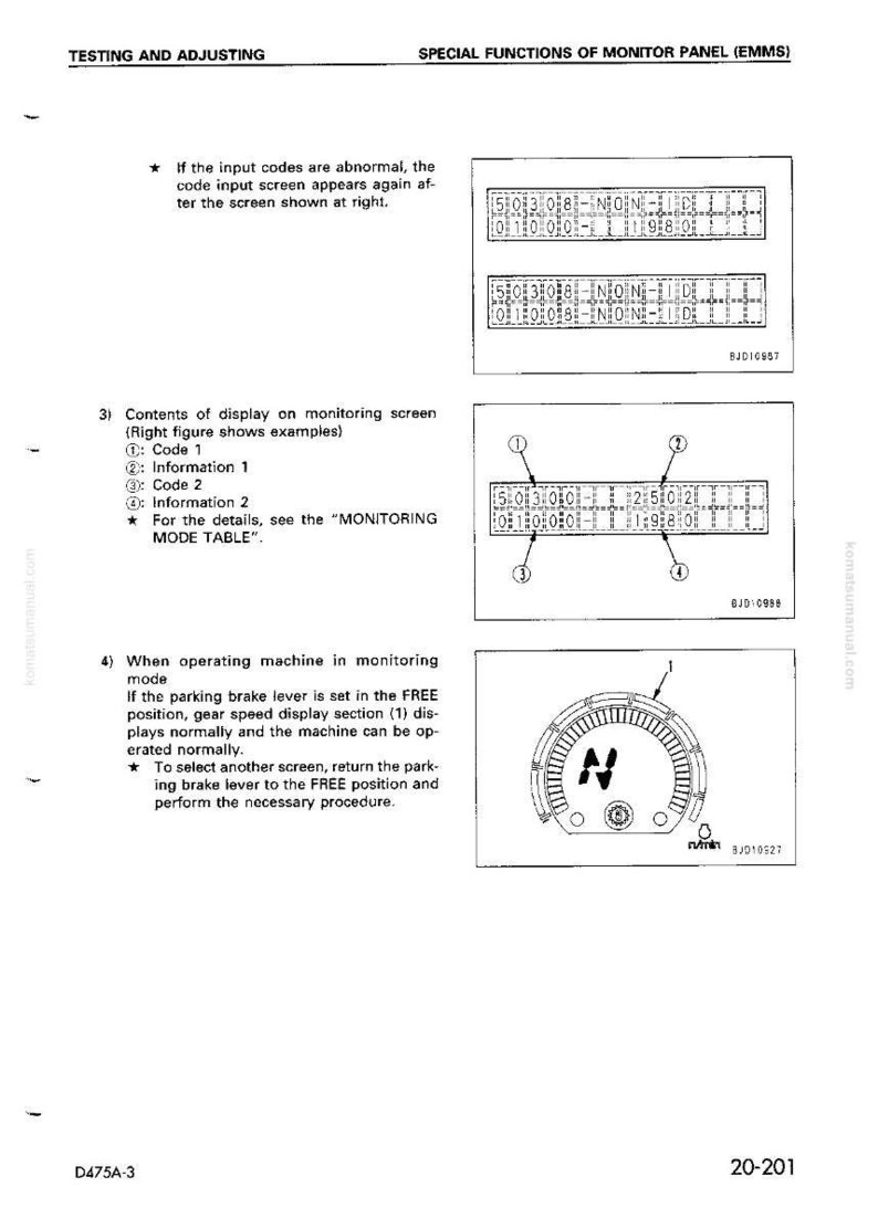 Puede incluir: Diagrama t&eacute;cnico con texto e ilustraciones. El diagrama incluye ejemplos de pantallas de visualizaci&oacute;n con datos num&eacute;ricos y un indicador con el s&iacute;mbolo 'N'. El texto incluye instrucciones sobre el control y ajuste de las funciones de la m&aacute;quina.