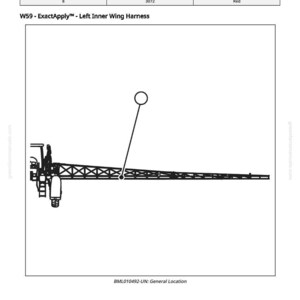 May include: Diagram of the W59 - ExactApply&trade; - Left Inner Wing Harness. The image includes a table with color codes and a detailed illustration of the harness, with a line extending to a circle.