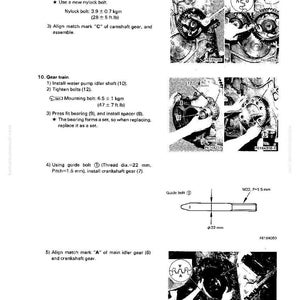 May include: Technical diagram from a manual showing engine assembly steps. Includes images of gears, bolts, and diagrams with measurements in millimeters and foot-pounds. Text instructions are also included.