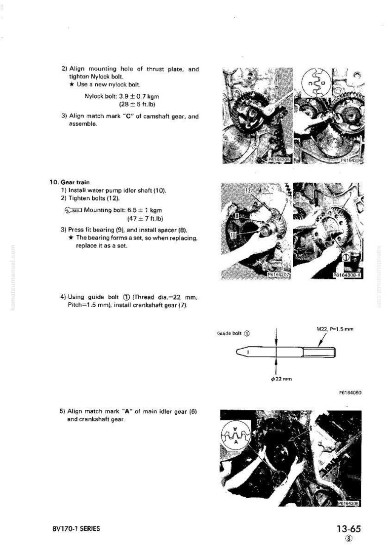 May include: Technical diagram from a manual showing engine assembly steps. Includes images of gears, bolts, and diagrams with measurements in millimeters and foot-pounds. Text instructions are also included.