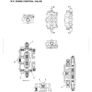 K&ouml;nnte beinhalten: Technische Zeichnung eines R.H. Swing Control Valve mit mehreren Ansichten und Querschnitten. Das Diagramm enth&auml;lt Beschriftungen und Ma&szlig;e, mit dem Text "MAINTENANCE STANDARD" oben. Das Diagramm ist in Schwarzwei&szlig; gehalten.