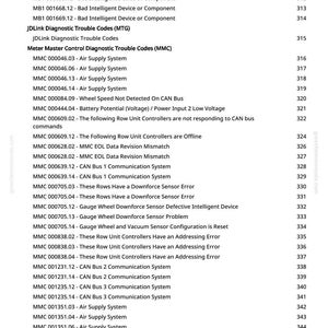 May include: A page from a manual with a list of diagnostic trouble codes, including codes for air supply systems, wheel speed, and sensor errors. The text is in black font on a white background.