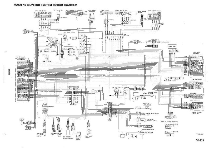 May include: A black and white machine monitor system circuit diagram. The diagram includes text, lines, and various symbols representing electrical components. The title "MACHINE MONITOR SYSTEM CIRCUIT DIAGRAM" is at the top. The diagram is labeled with the number 20-233.