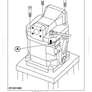 May include: Line drawing of a mechanical component with bolts and a connection plate. The image includes the text "ZX1031989" and instructions for installing the connection plate. The component is on a rectangular base.