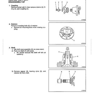 May include: Diagram of center support disassembly, showing coupling, retainer, and shaft components. Includes numbered parts and instructions for removal and assembly. Text includes "DISASSEMBLY AND ASSEMBLY" and "CENTER SUPPORT".