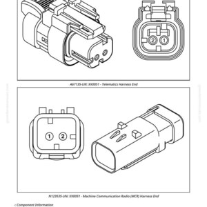 May include: Technical diagram of two harness ends, labeled A67135-UN and N123535-UN. The diagrams show the ends from multiple angles, including front and side views. The diagram includes the text "Component Information".