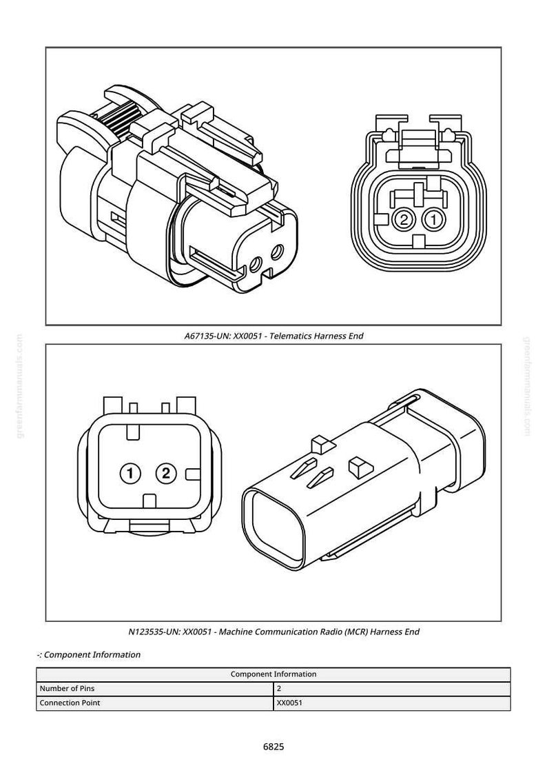 May include: Technical diagram of two harness ends, labeled A67135-UN and N123535-UN. The diagrams show the ends from multiple angles, including front and side views. The diagram includes the text "Component Information".