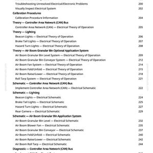 May include: A page from a manual with a list of electrical system topics, including lighting, schematics, and diagnostic procedures. The text is in black font on a white background, with page numbers on the right.