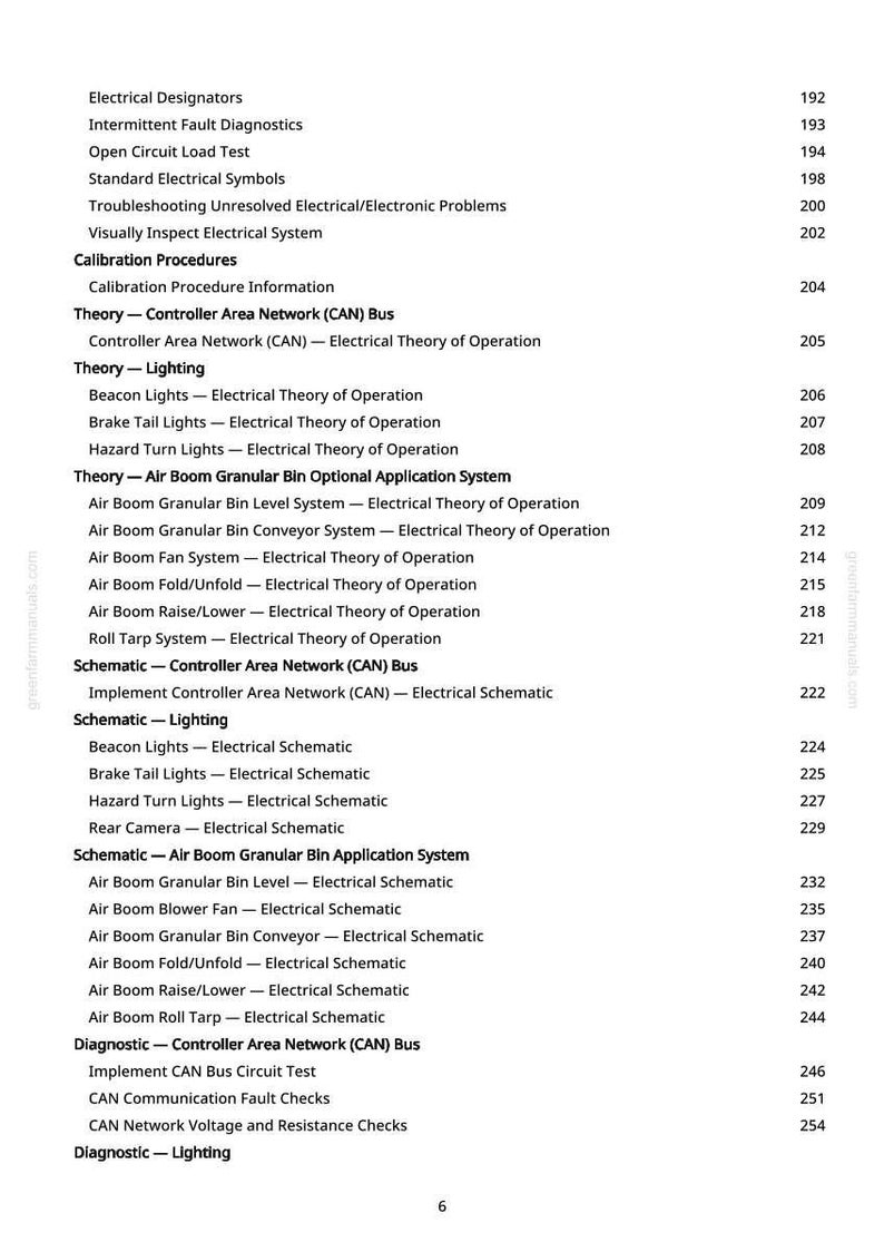 May include: A page from a manual with a list of electrical system topics, including lighting, schematics, and diagnostic procedures. The text is in black font on a white background, with page numbers on the right.