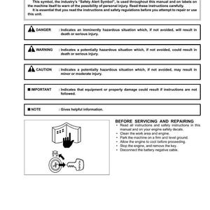Puede incluir: Un manual de instrucciones de seguridad titulado "SAFETY FIRST" con s&iacute;mbolos de alerta de seguridad. El manual proporciona advertencias e instrucciones para el mantenimiento y la reparaci&oacute;n de equipos, incluidas las precauciones de seguridad.