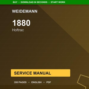 K&ouml;nnte beinhalten: Digitales Servicehandbuch f&uuml;r einen Weidemann 1880 Hoftrac. Das Cover ist ein Farbverlauf aus Braun und Gold mit dem Text "SERVICE MANUAL" in einem gelben Rechteck. Das Handbuch hat 350 Seiten und ist in englischer Sprache.