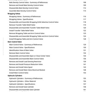 May include: A page from a manual with a table of contents. The text includes sections on valves, cylinders, and safety information. Page numbers are listed on the right side of the page.