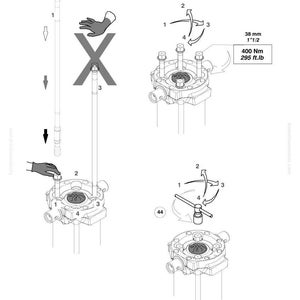 May include: Diagram of mechanical components with arrows indicating assembly steps. Includes measurements of 38 mm (1 1/2 inches) and torque specifications of 400 Nm (295 ft.lb). The image also contains the Komatsu logo and model information.