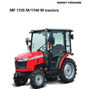 May include: A red Massey Ferguson MF 1735 M/1740 M tractor with black tires and a glass cabin. The image includes the Massey Ferguson logo and text that reads "Workshop Service Manual".