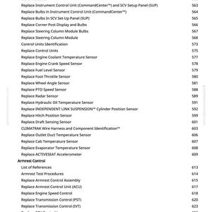 Puede incluir: Una p&aacute;gina de manual con una lista de referencias y especificaciones para varios componentes, incluyendo sensores, unidades de control y controles de apoyabrazos. Texto negro sobre fondo blanco.