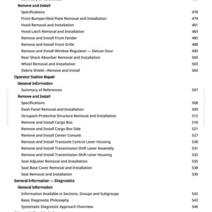 May include: A manual page detailing automotive repair procedures. The text lists tasks such as removing and installing components like the front bumper, window regulator, and cargo box. Page number 7.