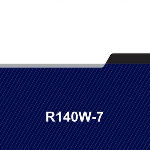 May include: A service manual with the text "SERVICE MANUAL" in black at the top. The bottom portion has a dark blue diagonal striped pattern with the text "R140W-7" in white.