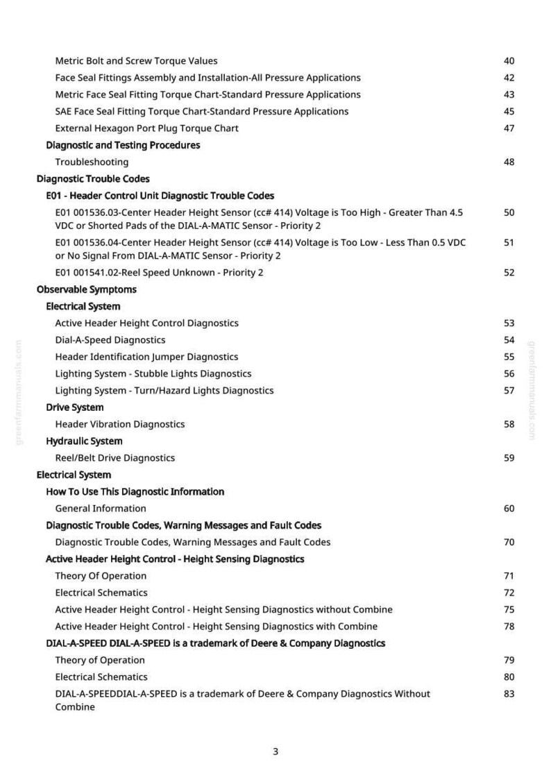 May include: A detailed table of contents from a manual, listing diagnostic and testing procedures, trouble codes, and electrical system information. The text is black on a white background, with page numbers on the right.