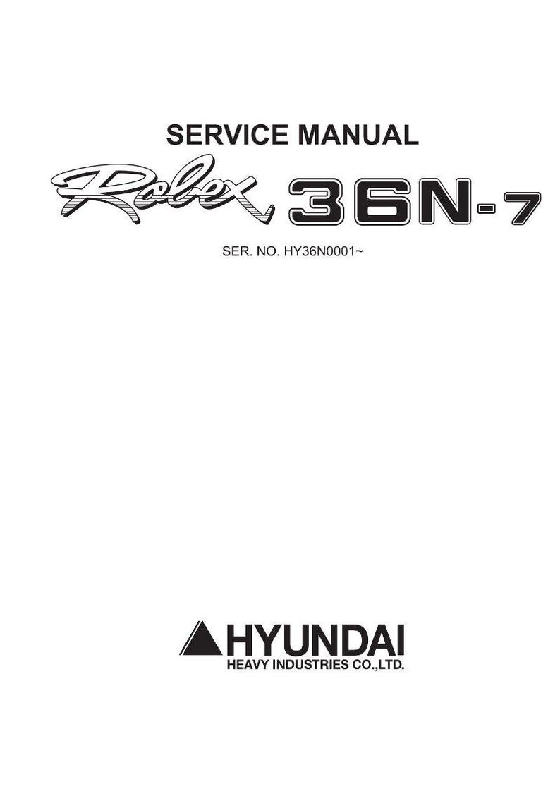 May include: A white service manual cover with black text and logos. The text reads "SERVICE MANUAL" above "Rolex 36N-7". Below is "SER. NO. HY36N0001~". The Hyundai Heavy Industries Co., Ltd. logo is at the bottom.