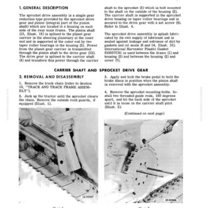 Puede incluir: Un diagrama t&eacute;cnico de un manual, titulado "SPROCKET DRIVE", detalla la extracci&oacute;n y el desmontaje de un engranaje de transmisi&oacute;n de rueda dentada. La imagen incluye ilustraciones del proceso, con texto que describe cada paso. El diagrama es en blanco y negro.