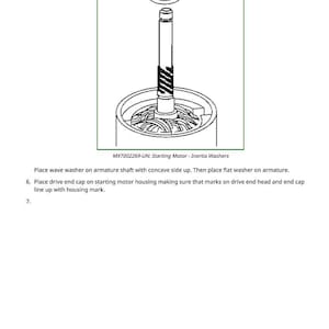 May include: Line drawing of a starting motor assembly. The image shows a cylindrical housing with internal components, a central shaft, and washers. The text "MXT002269-UN: Starting Motor - Inertia Washers" is included.