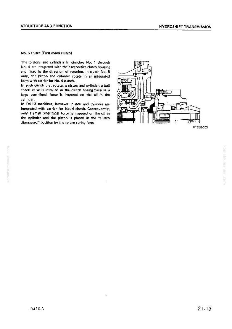 May include: Diagram of a hydrashift transmission system, with text describing the function of the No. 5 clutch. The image is a technical illustration with labels and arrows, showing the internal components of the system.