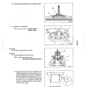 May include: Diagram from a manual showing the disassembly and assembly of a mechanical component. The image includes detailed illustrations with labels and instructions for each step, including the use of tools and the application of grease.