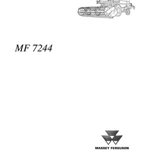 Puede incluir: Dibujo lineal en blanco y negro de una cosechadora. El texto "MF 7244" est&aacute; encima de las palabras "WORKSHOP MANUAL". Tambi&eacute;n est&aacute;n presentes los logotipos de Massey Ferguson y AGCO.