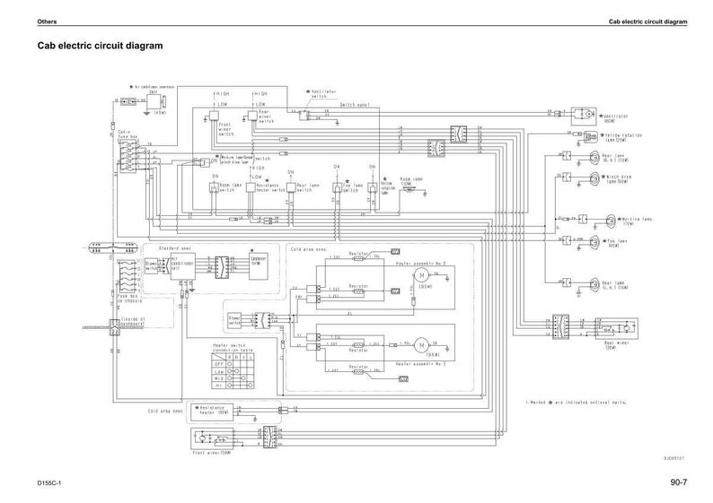 May include: A detailed cab electric circuit diagram with numerous lines, symbols, and text labels. The diagram is in black and white, illustrating the electrical components and connections within a vehicle's cab.