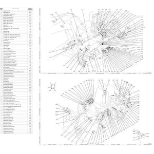 Op de afbeelding: Een gedetailleerde architectonische blauwdruk met meerdere diagrammen en een uitgebreide lijst met componenten. De diagrammen bevatten ingewikkelde lijntekeningen en annotaties, die verschillende perspectieven en technische details laten zien. De lay-out is overwegend wit met zwarte lijnen.