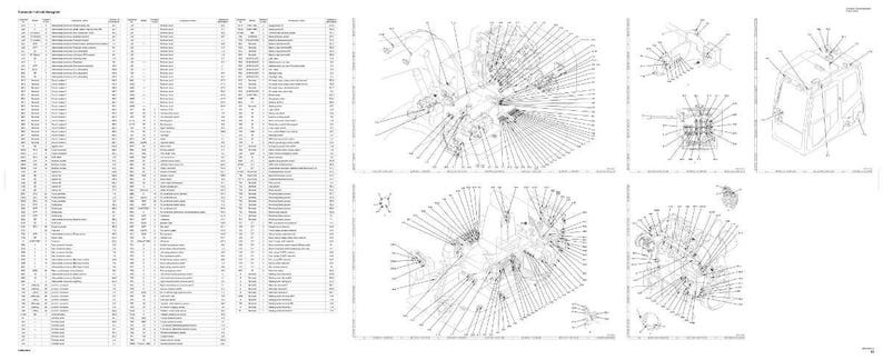 Op de afbeelding: Een gedetailleerde architectonische blauwdruk met meerdere diagrammen en een uitgebreide lijst met componenten. De diagrammen bevatten ingewikkelde lijntekeningen en annotaties, die verschillende perspectieven en technische details laten zien. De lay-out is overwegend wit met zwarte lijnen.