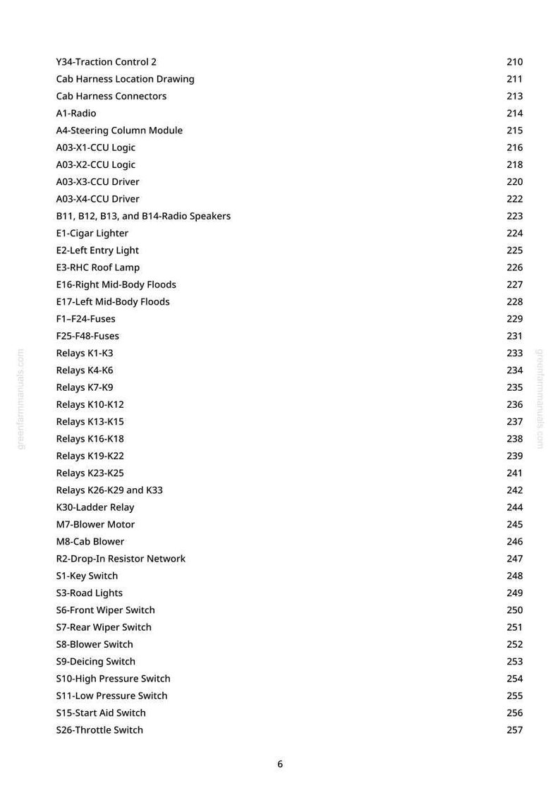 May include: A manual page detailing automotive electrical components such as relays, fuses, and switches. The text is black on a white background, with page numbers on the right-hand side.