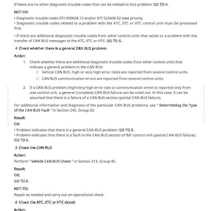 May include: A diagnostic troubleshooting guide with text about CAN BUS problems, including steps to check for errors and potential failures. The document includes instructions and results for various checks.