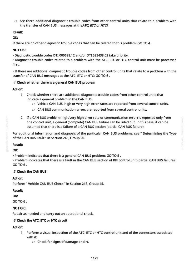 May include: A diagnostic troubleshooting guide with text about CAN BUS problems, including steps to check for errors and potential failures. The document includes instructions and results for various checks.