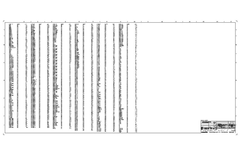 May include: A detailed technical drawing, predominantly black and white, featuring numerous lines, symbols, and text annotations. The drawing has a complex arrangement of elements across a rectangular format. A small title block is in the bottom right corner.