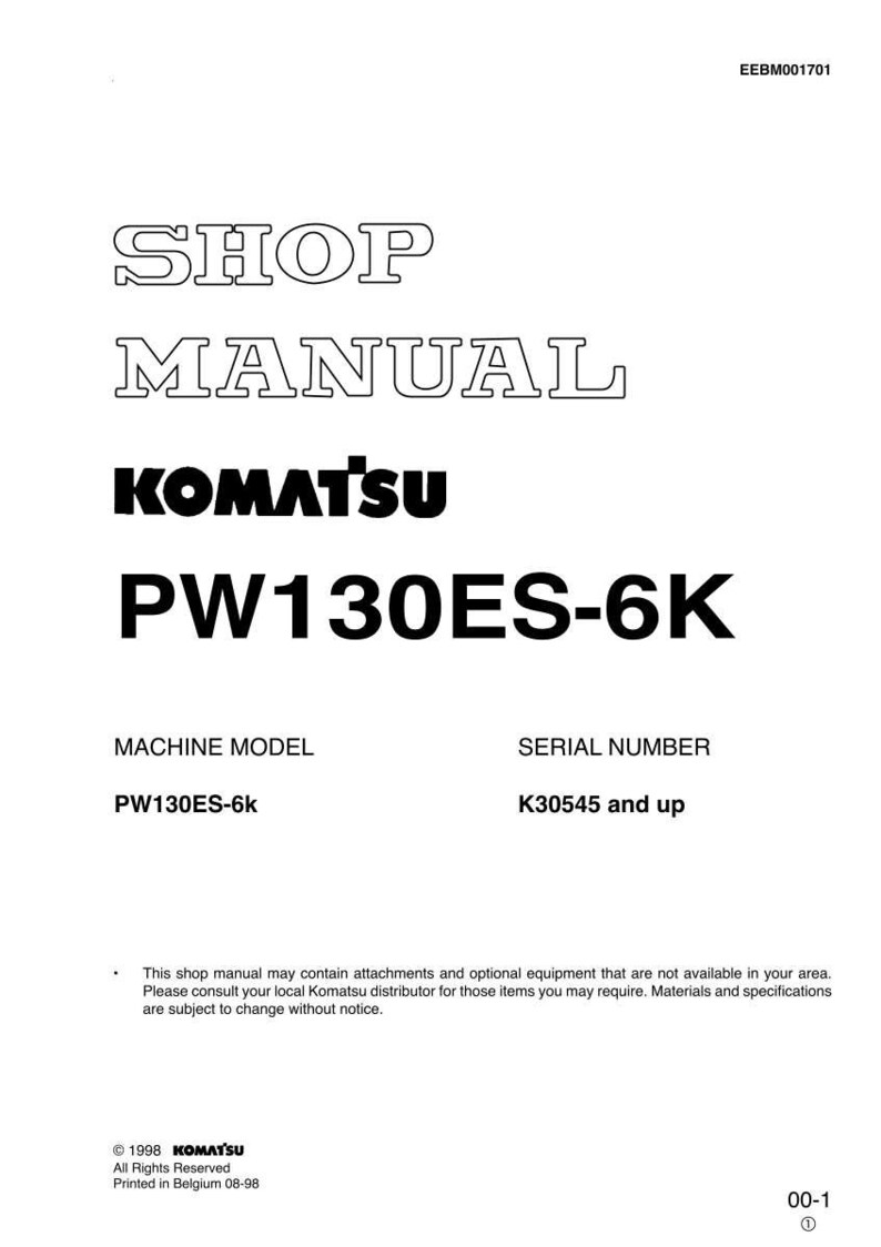 May include: A white shop manual with the text "SHOP MANUAL" in a bold, outlined font. Below, the text "KOMATSU PW130ES-6K" is displayed. The document includes machine model and serial number information.