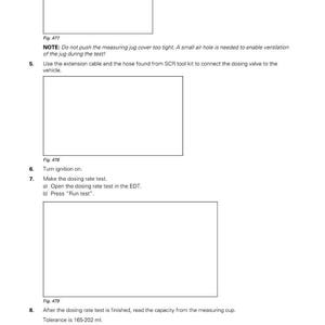 May include: A page from a manual with diagrams and instructions for an engine test. Text includes notes about the test, connecting cables, and reading measurements. The page has the text "Engine" and "MF4700 ACT000899D".