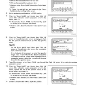 May include: A technical manual page with instructions for calibrating intelligent machine control. The page includes text, diagrams, and screenshots of a control panel interface. The screenshots show various menu options and calibration steps.
