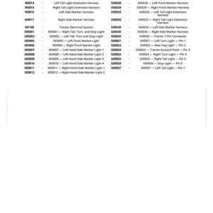 Pu&ograve; includere: Una legenda dettagliata con un elenco di cablaggi luci, cablaggi indicatori e componenti del sistema elettrico. Il testo include codici come W0010, XE0013 e XX0525, con descrizioni come "Cablaggio prolunga luce posteriore destra."