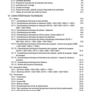 Puede incluir: Una tabla de contenidos en franc&eacute;s, titulada "TABLE DES MATI&Egrave;RES", detalla las caracter&iacute;sticas t&eacute;cnicas y los componentes del motor. El documento incluye secciones sobre seguridad, piezas del motor y transmisi&oacute;n.
