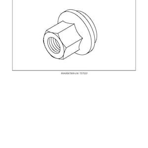 Puede incluir: Dibujo lineal de una tuerca especial con cabeza hexagonal y base circular. La tuerca tiene rosca interna. El texto "T57553 - Special Nut" est&aacute; en la parte superior. Debajo, el texto "RXA0067909-UN: T57553".