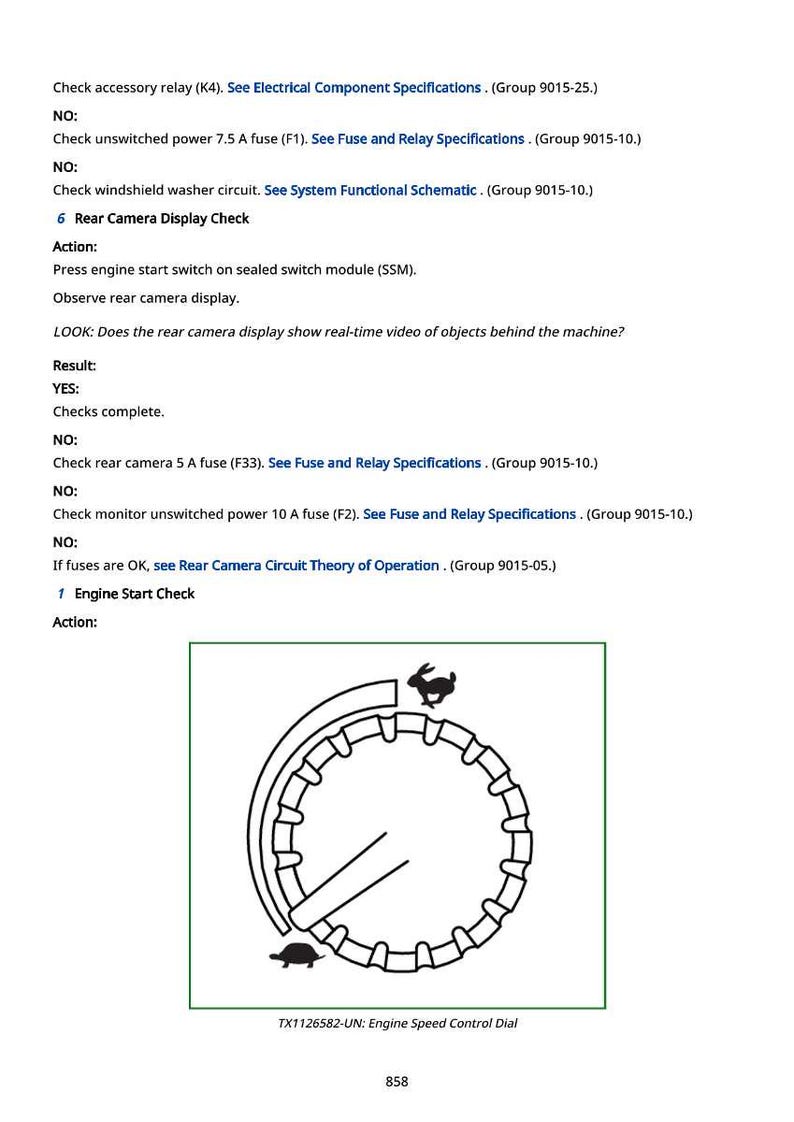 May include: An engine speed control dial diagram. The circular design has a pointer and notches, with rabbit and turtle icons. The text at the bottom reads "TX1126582-UN: Engine Speed Control Dial". The image is in black and white.