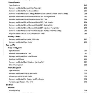 K&ouml;nnte beinhalten: Eine wei&szlig;e Seite mit einer Liste von Kfz-Reparaturverfahren, darunter "K&uuml;hlgebl&auml;sebl&auml;tter aus- und einbauen" und "Kraftstofftank aus- und einbauen". Seitenzahlen sind rechts aufgef&uuml;hrt.
