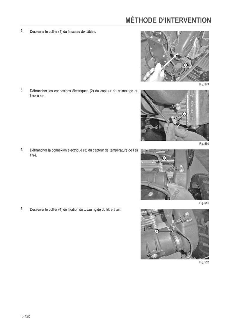 Puede incluir: Un diagrama en blanco y negro que ilustra un m&eacute;todo de intervenci&oacute;n mec&aacute;nica. La imagen muestra primeros planos de varios componentes, incluidos cables, sensores y filtros de aire, con texto en franc&eacute;s.