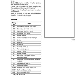 Pode incluir: Diagrama detalhado de um painel de distribui&ccedil;&atilde;o principal, incluindo uma tabela de rel&eacute;s e seus circuitos. O texto fornece instru&ccedil;&otilde;es para acessar o painel e lista as localiza&ccedil;&otilde;es dos fus&iacute;veis e rel&eacute;s. O documento &eacute; rotulado como "SECTION 3 - ELECTRICAL SYSTEM (EIC & System Overview)".