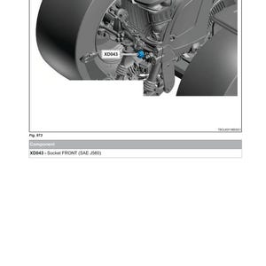 May include: Diagram of a tractor component, featuring a close-up of the front socket labeled "XD043". The image is part of the "9 Electrical system" and includes the Fendt logo. The component is a SAE J560 socket.