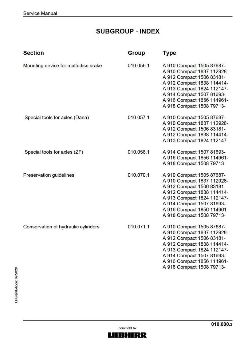 Liebherr A910 a918 kompakt hydraulisk grävmaskin Servicemanual PDF | Verkstadsreparation | Direktnedladdning bild 9