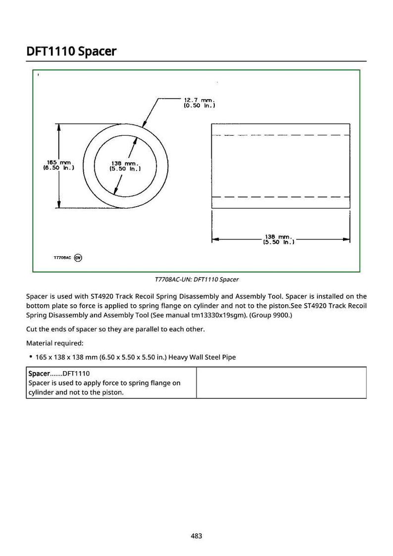Op de afbeelding: Technische tekening van een DFT1110-afstandhouder, met afmetingen in millimeters. De tekening toont een cirkelvormige en een rechthoekige weergave van de afstandhouder, met afmetingen van 165 x 138 x 138 mm.