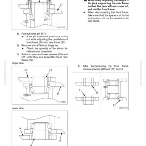 May include: Diagram of a mechanical component assembly with labels and instructions. The image includes detailed illustrations of parts like pins, frames, and spacers, with numbered callouts for each component. Text provides step-by-step guidance.