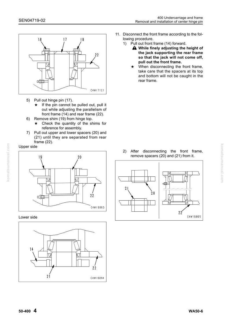May include: Diagram of a mechanical component assembly with labels and instructions. The image includes detailed illustrations of parts like pins, frames, and spacers, with numbered callouts for each component. Text provides step-by-step guidance.